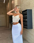 white ribbed midi skirt