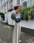 beige silky skirt