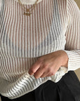 Sheer Ribbed Top White