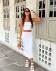 white ribbed midi skirt