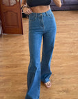 blue high waist jeans