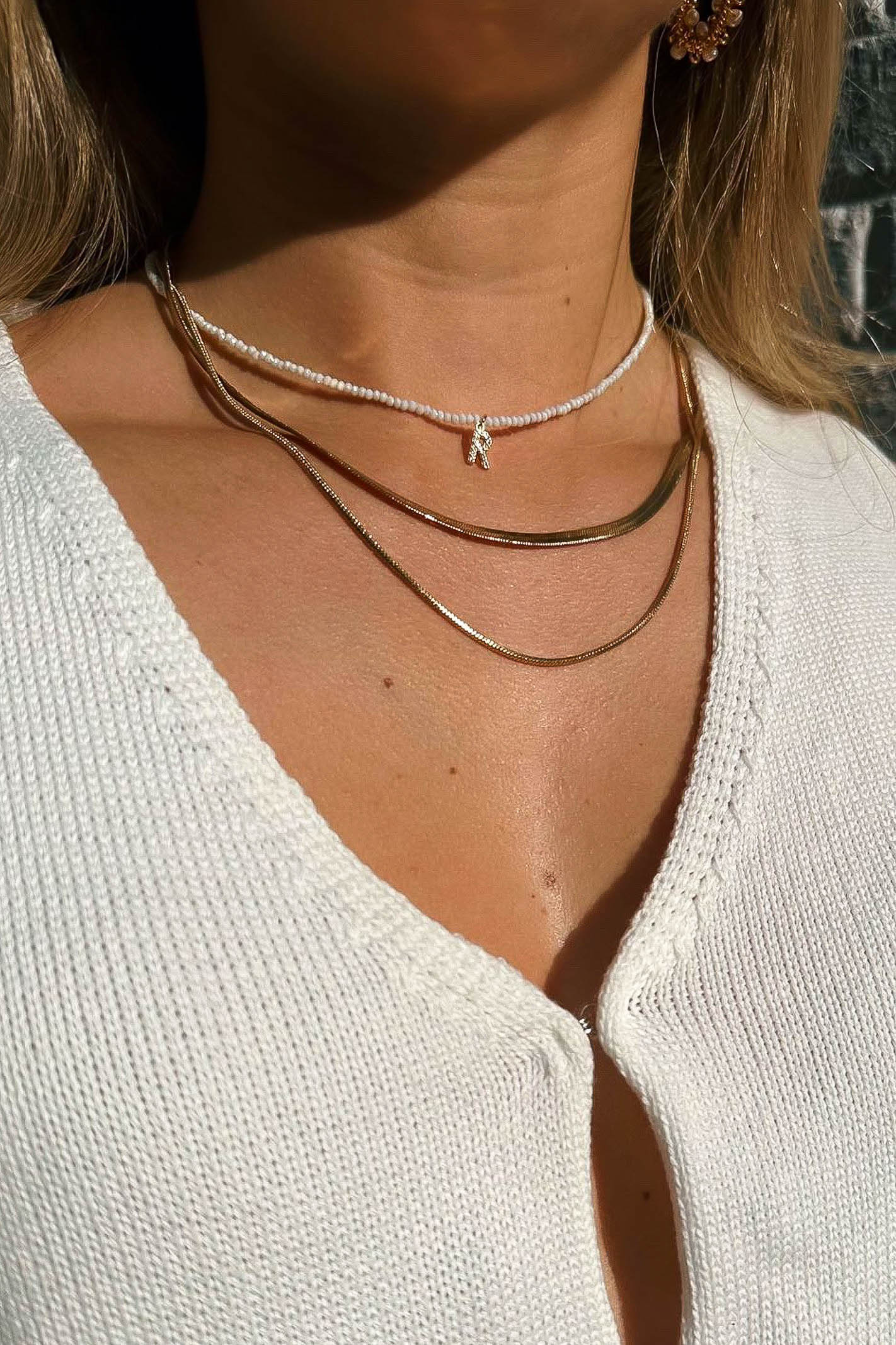 white bead initial letter necklace