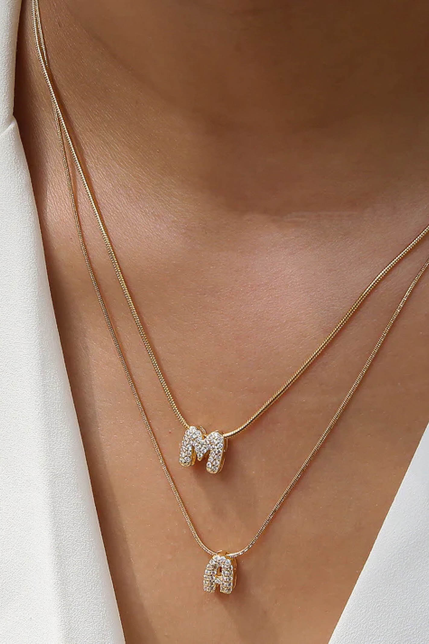 Crystal bubble letter pendant necklace