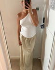 beige silky skirt