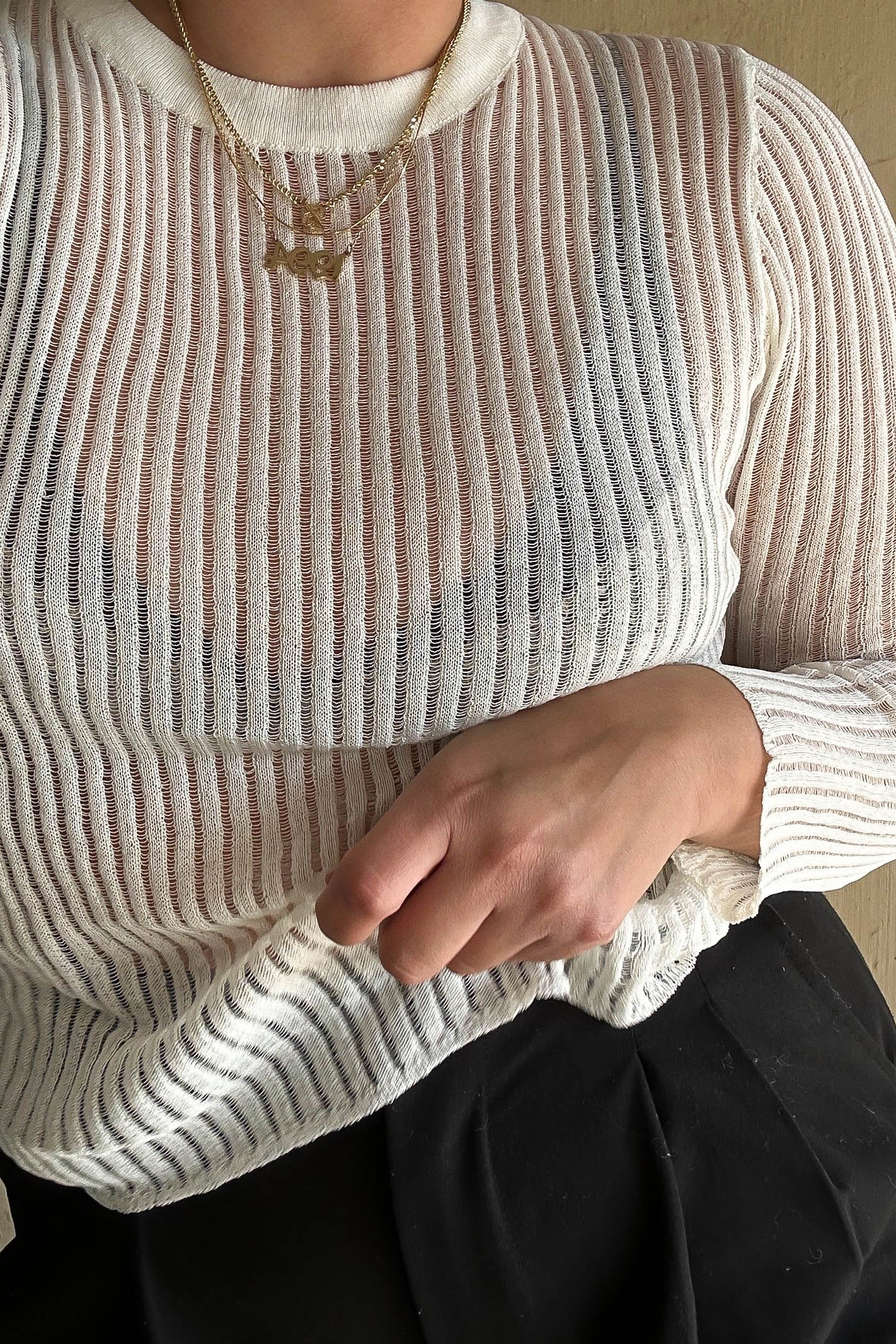 Sheer Ribbed Top White