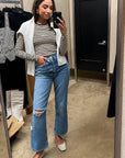 Beige and black striped top
