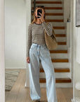 Beige and black striped top