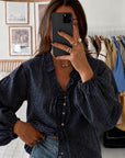 TOMMY PLAID BLOUSE / NAVY