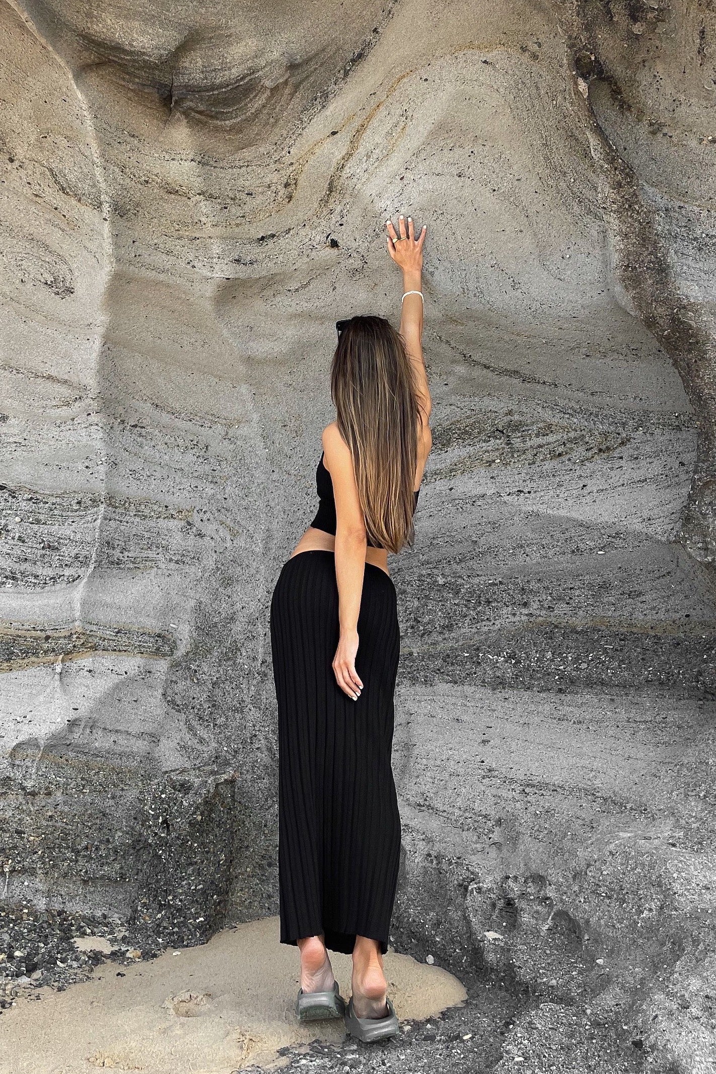 Black Ribbed Midi Skirt