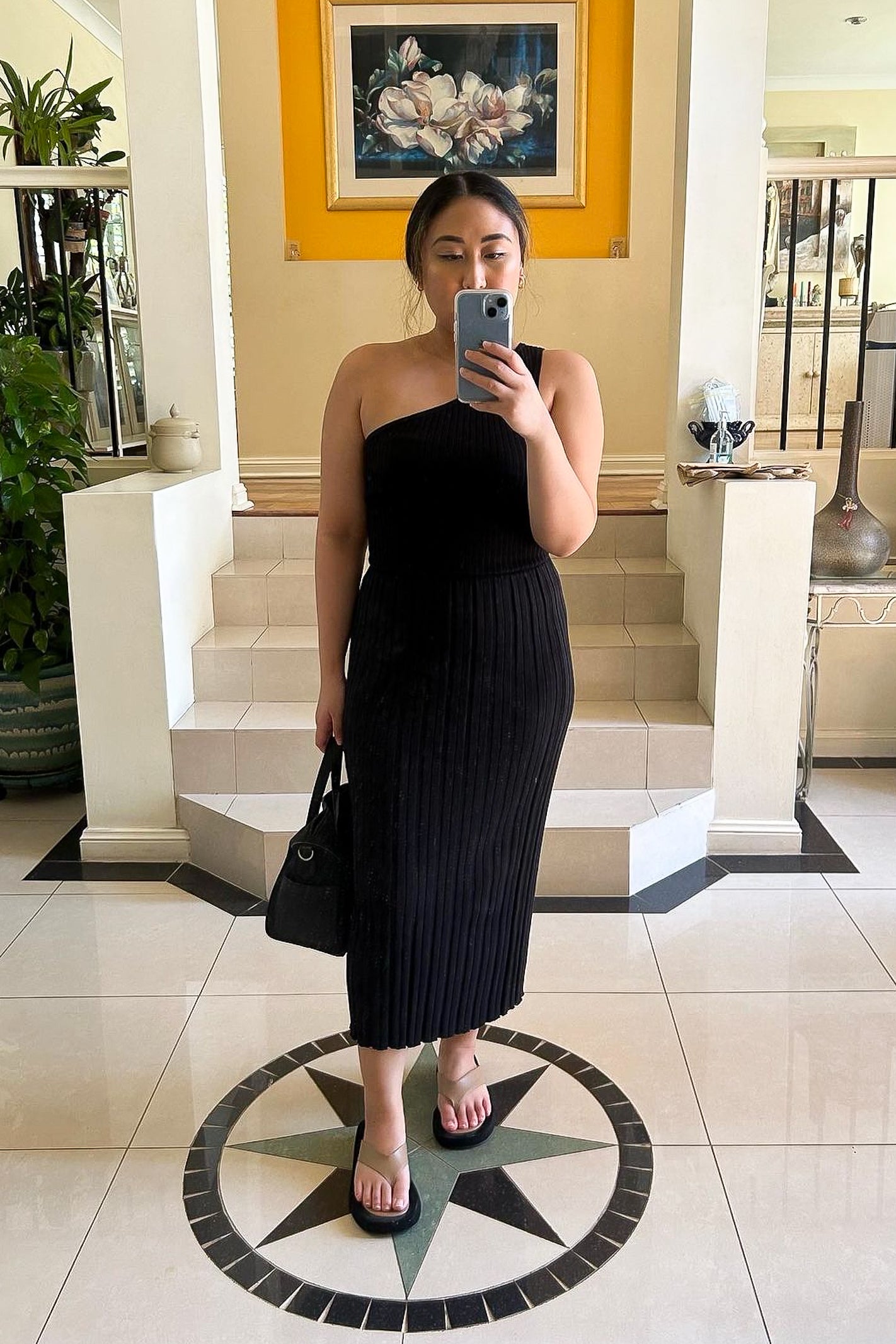 Black Ribbed Midi Skirt